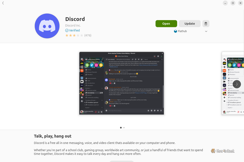 Discord Flatpak on GNOME Software.