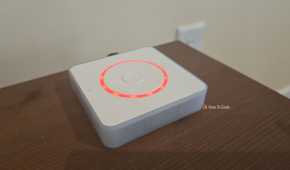 Home Assistant Voice Preview Edition with a red error light.