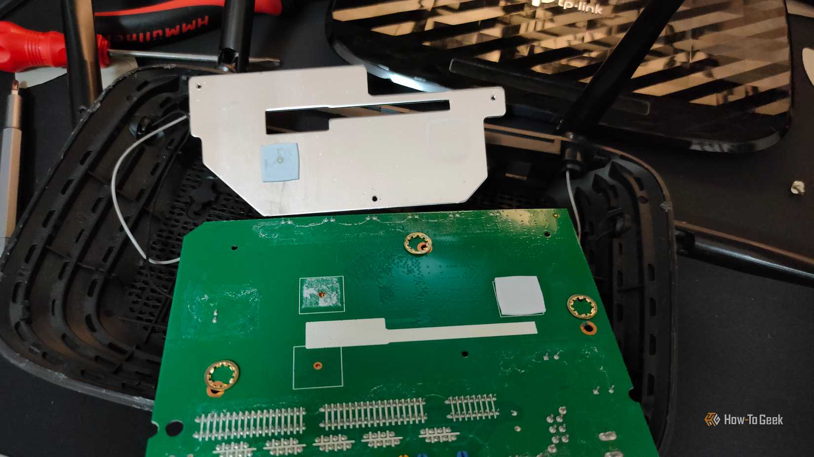 A heatsink of a Wi-Fi router.