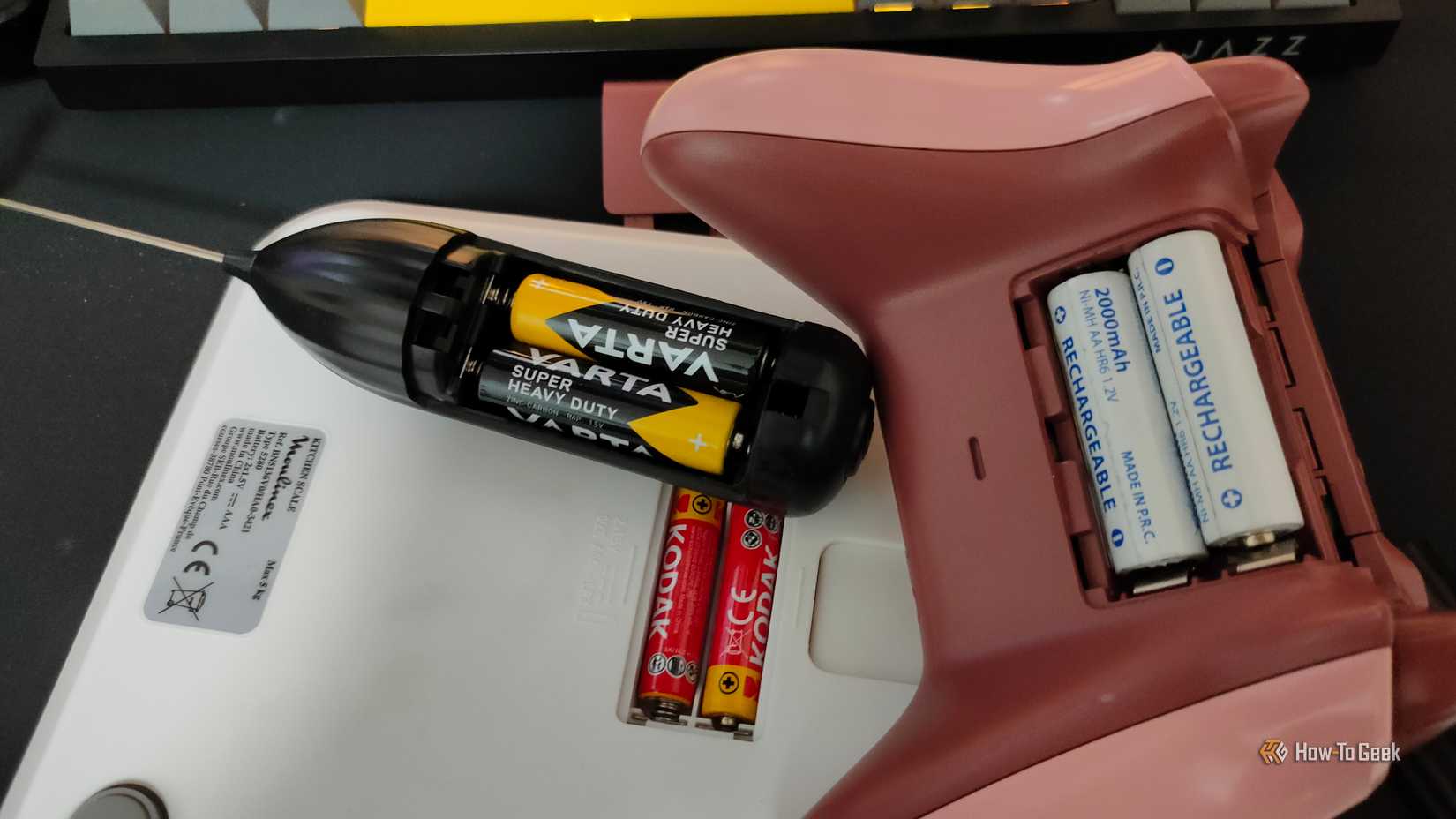 Disposable and rechargeable batteries inside devices.