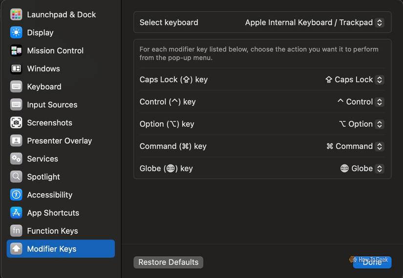 Modifier Keys option in Mac Settings.