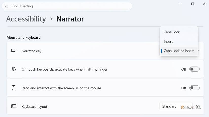 Narrator Key option in Windows Settings.
