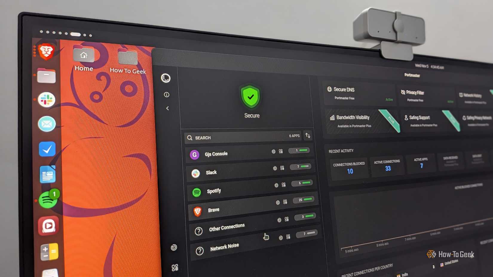Aplicativo Portmaster rodando no Ubuntu.