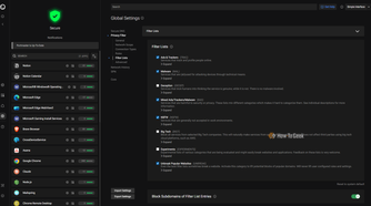Portmaster filter list in Settings page.