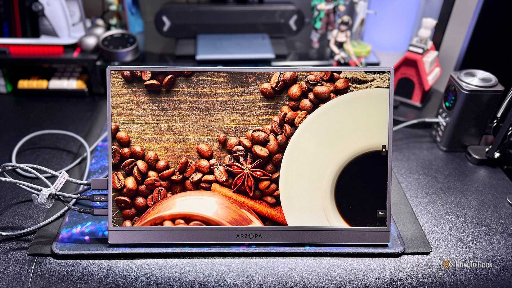 Arzopa Z3FC 16.1-Inch Portable Monitor displaying an HDR image of coffee beans.