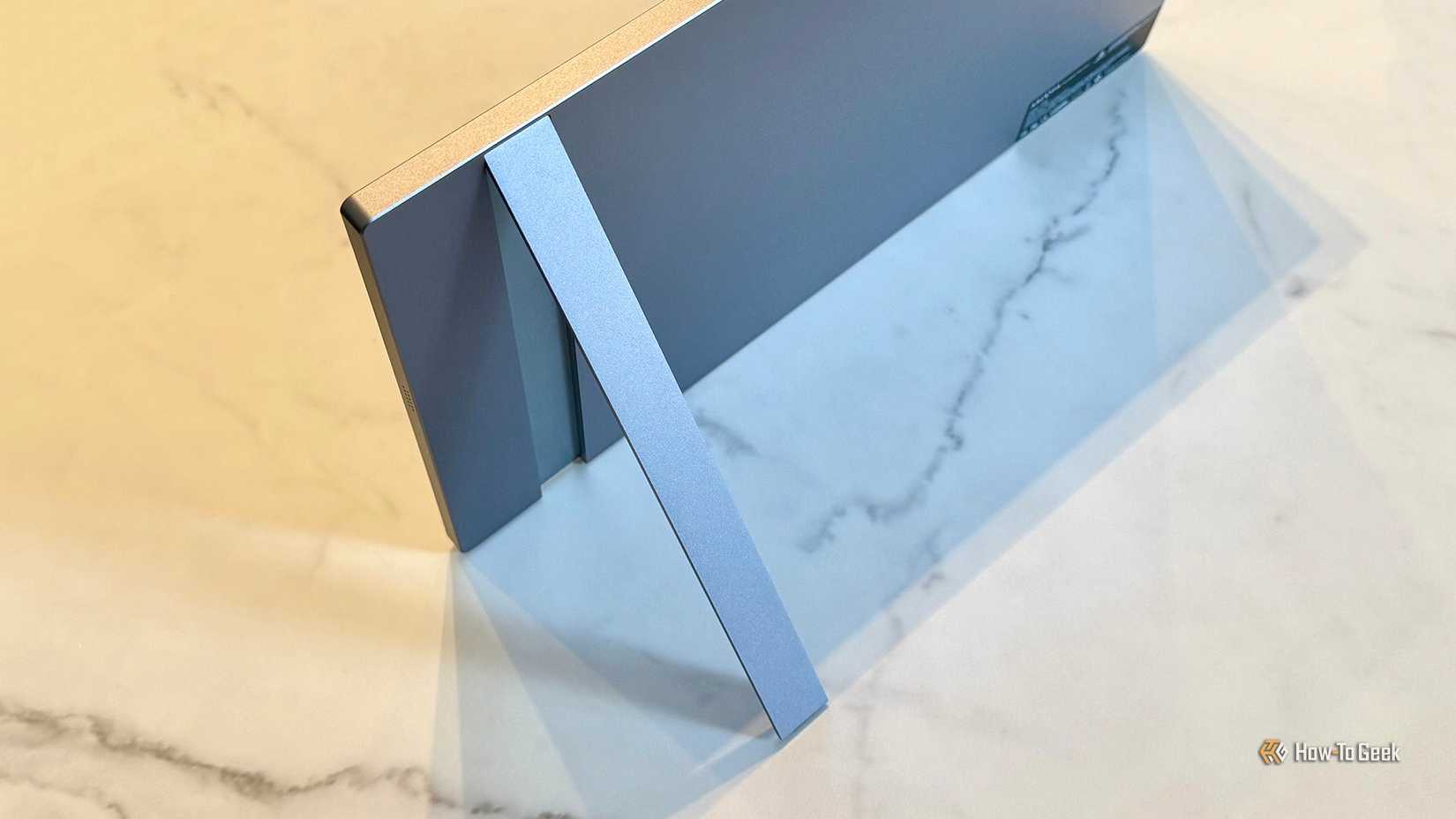 Close-up of kickstand with Arzopa Z3FC 16.1-Inch Portable Monitor in horizontal position.