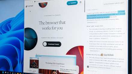 Comet Browser homepage opened with the Comet Browser and the assistant saying it has meaningful security and privacy risks.