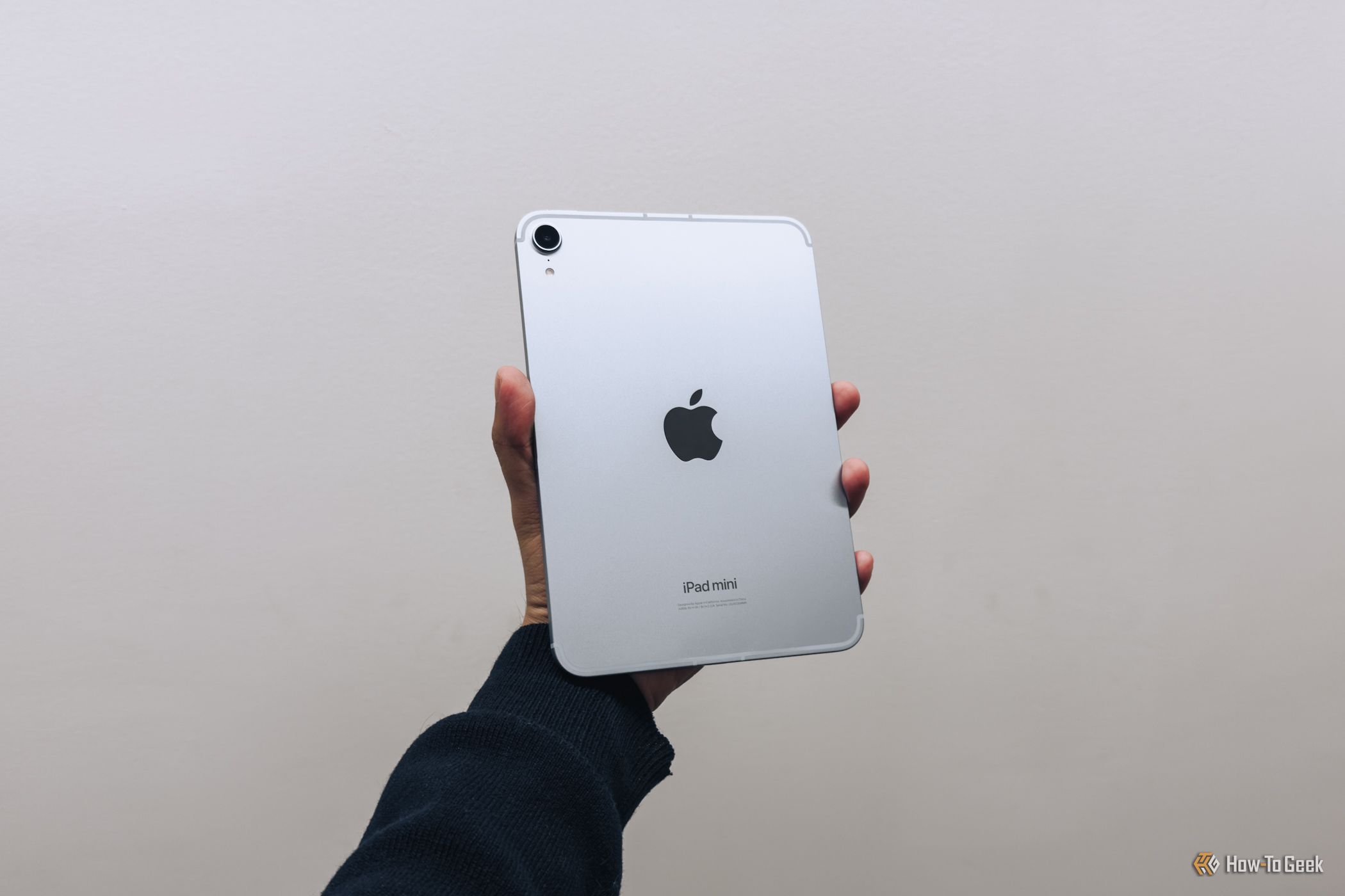 Hand holding an iPad Mini.