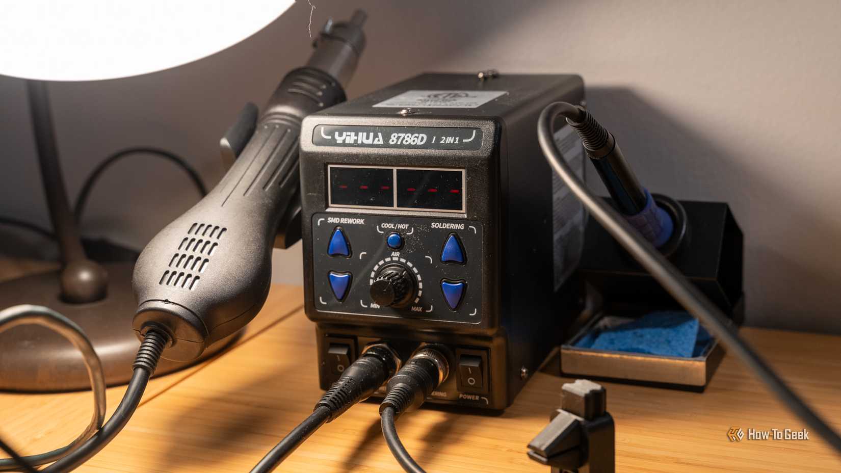 YIHUA 8786D soldering station sitting on a desk.