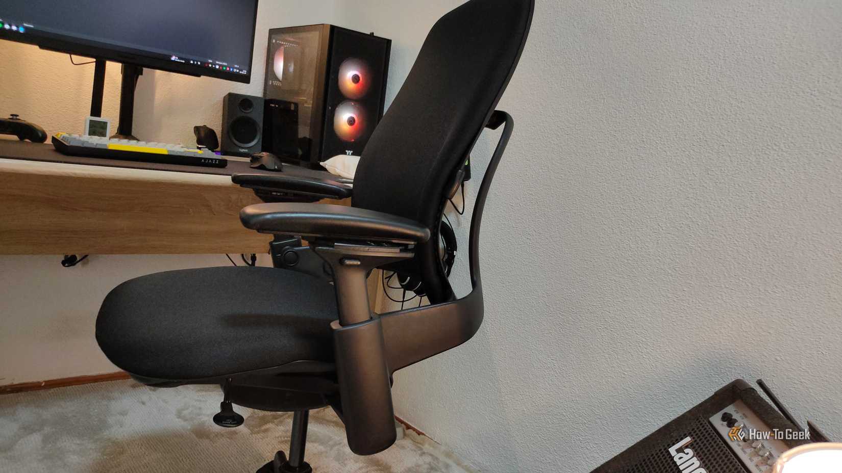 A side view of the Steelcase Leap V2 ergonomic office chair.