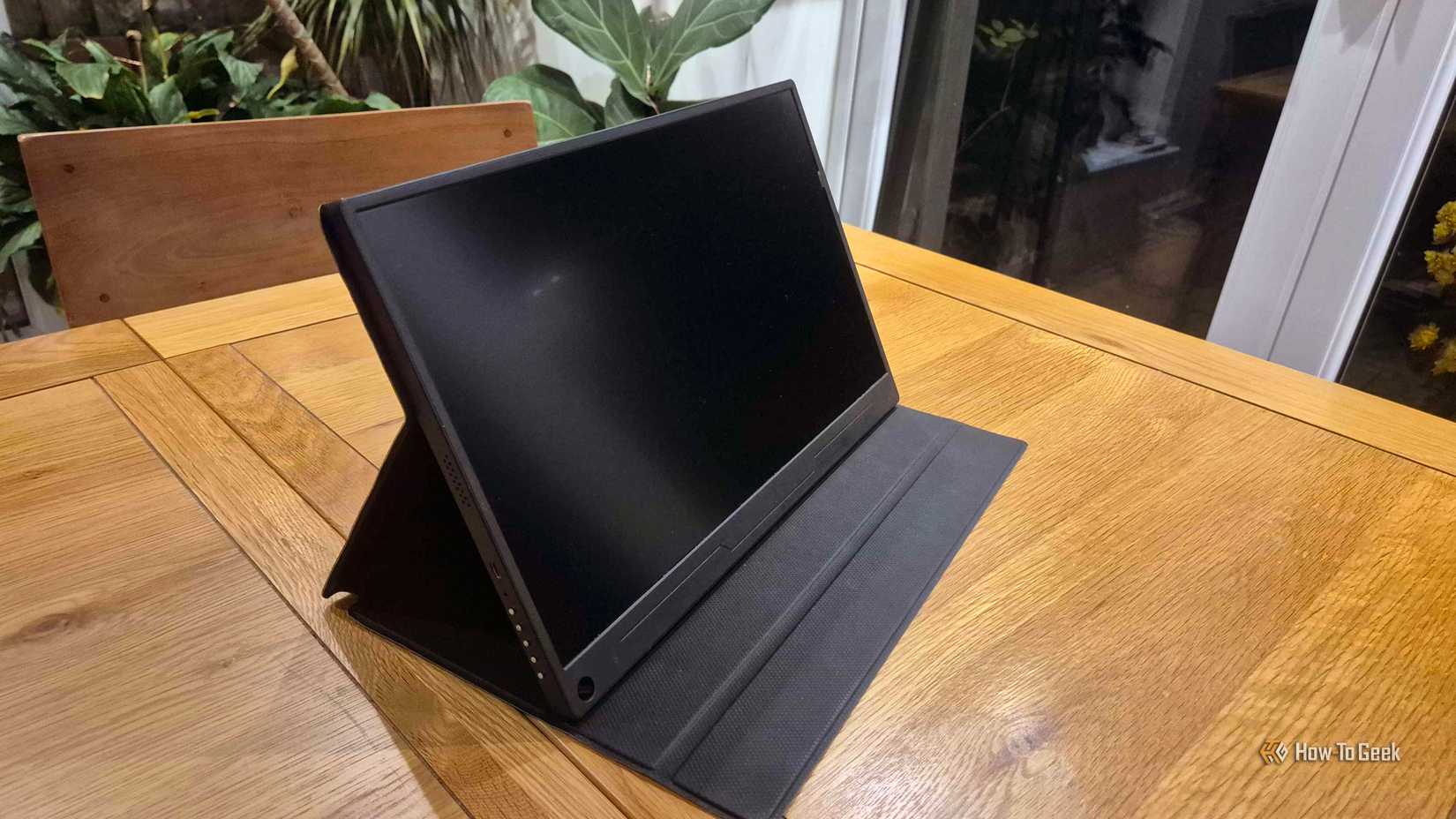 The Uperfect portable monitor on a table.