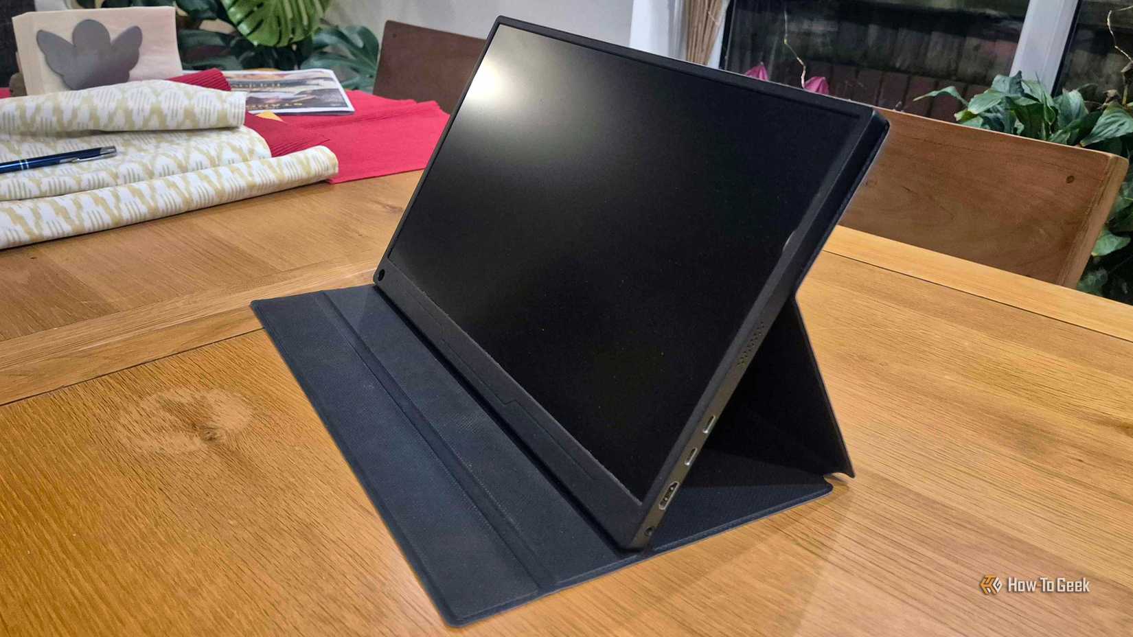 The Uperfect portable monitor on a table.
