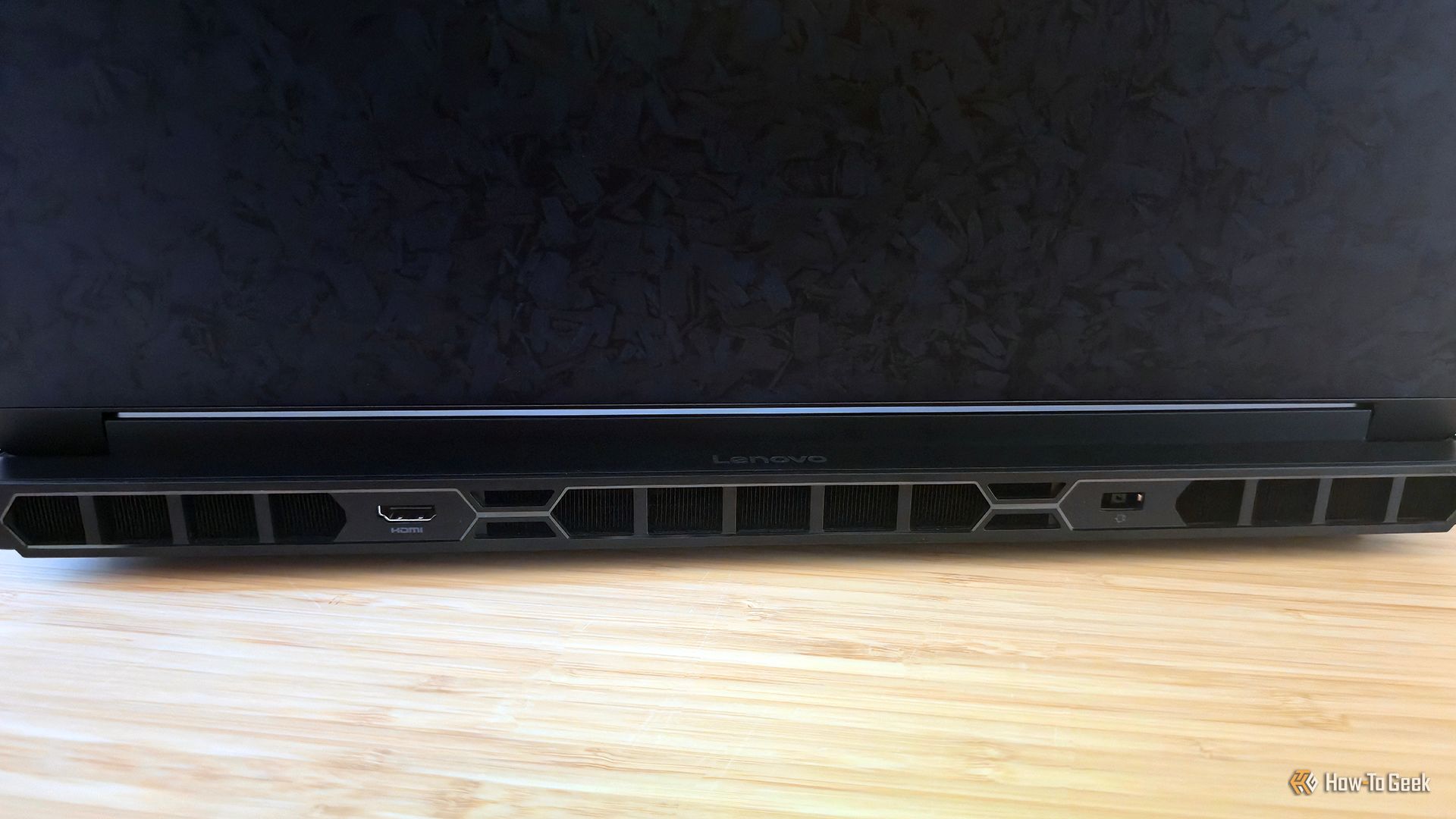 The ports on the backbar of the Lenovo Legion 9i Gen 10 gaming laptop.