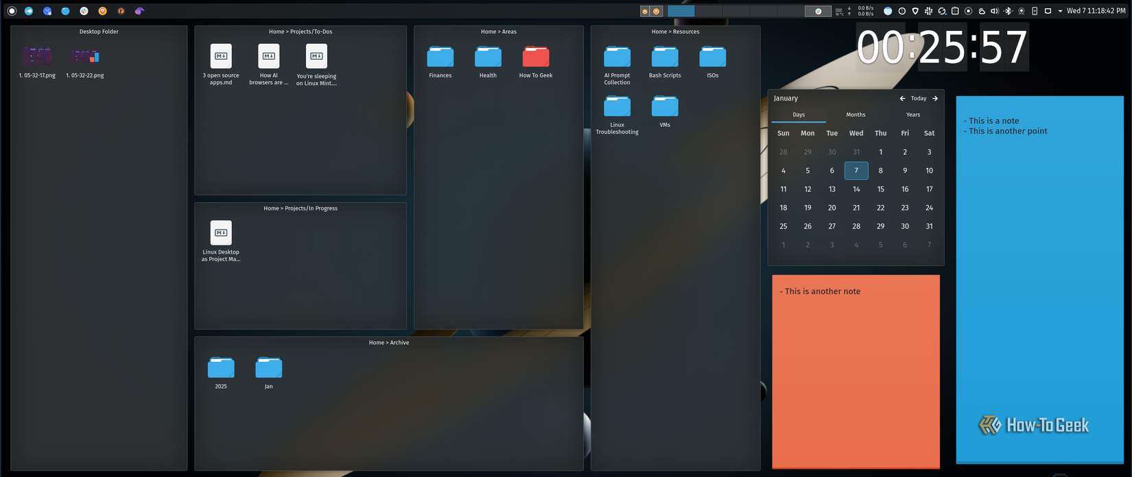 A KDE Plasma desktop configured to work like a project management dashboard using Plasma widgets.