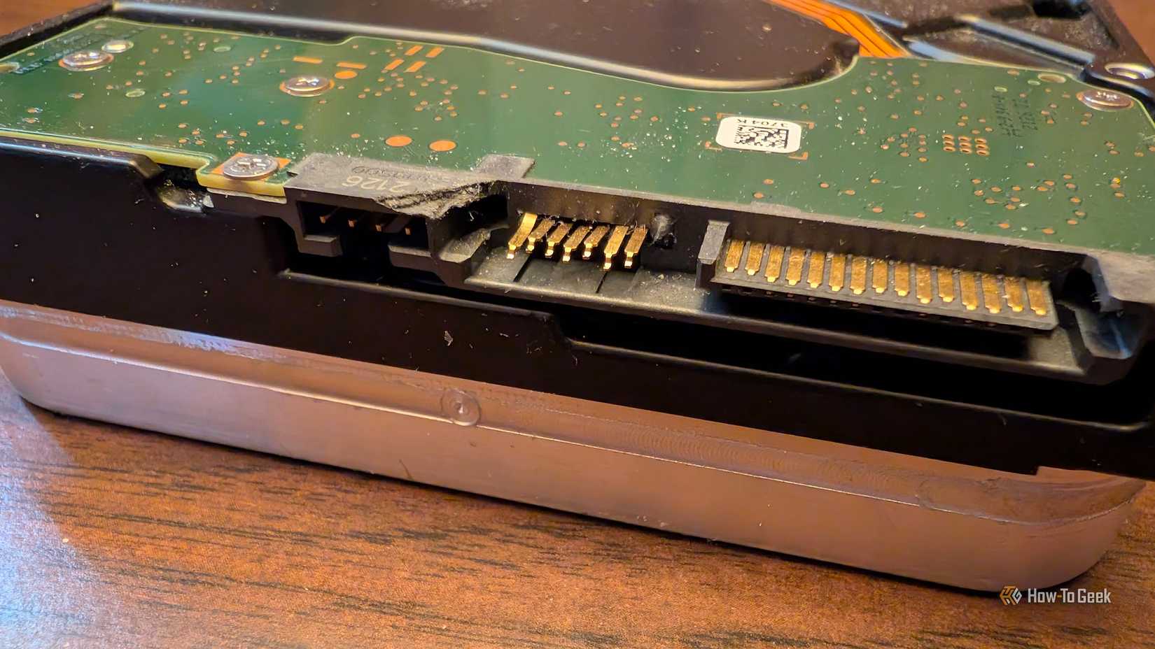 A mechanical hard drive with a busted SATA port.