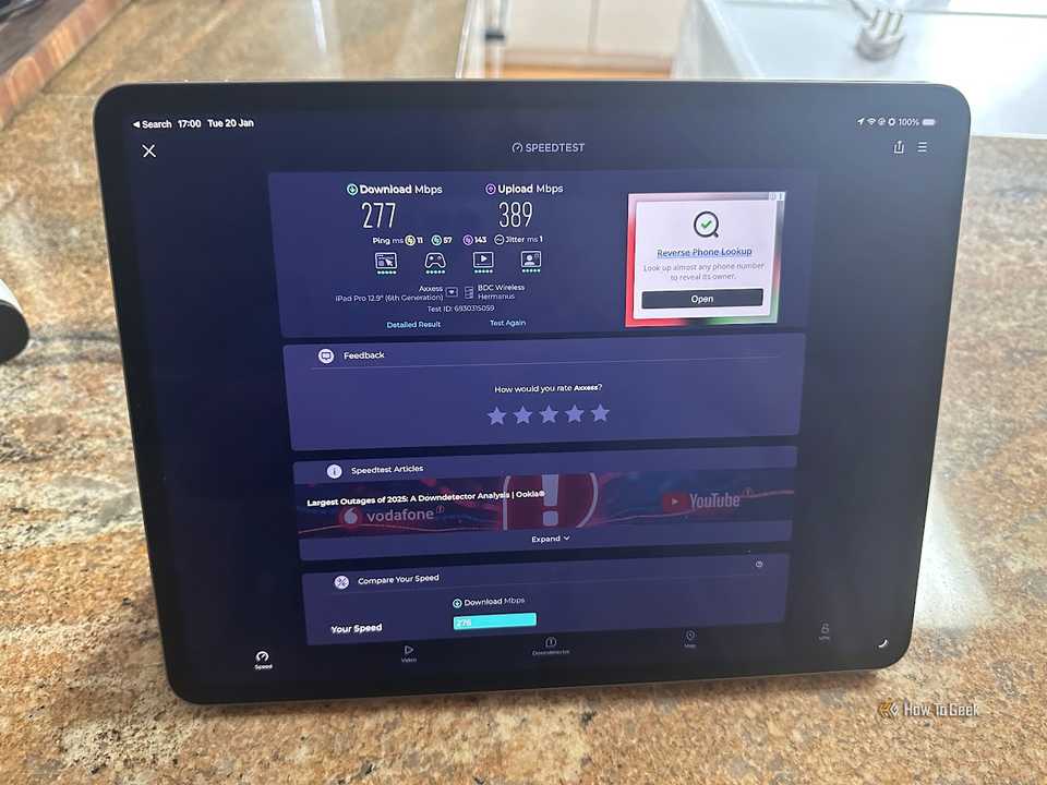 Wi-Fi-এ iPad Pro-এর জন্য গতি পরীক্ষার ফলাফল