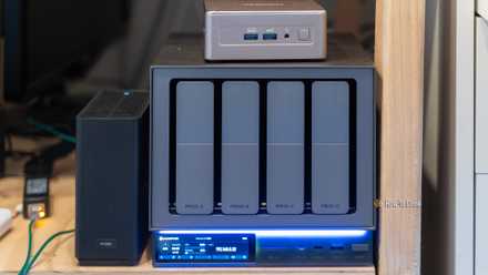 I moved my community's DNS to my NAS, and it is the maximum sensible house lab improve I have made The Zettlab D4 NAS with a Geekom A5 mini PC and TerraMaster F4 SSD NAS on a wooden shelf.