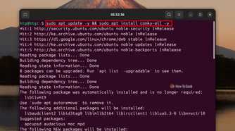 Command to update the system and install conky on Ubuntu