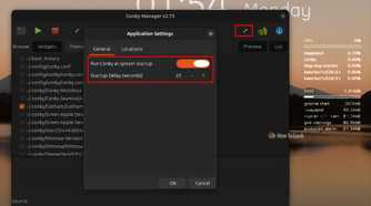 Conky Manager application settings to ensure desktop widgets run at startup
