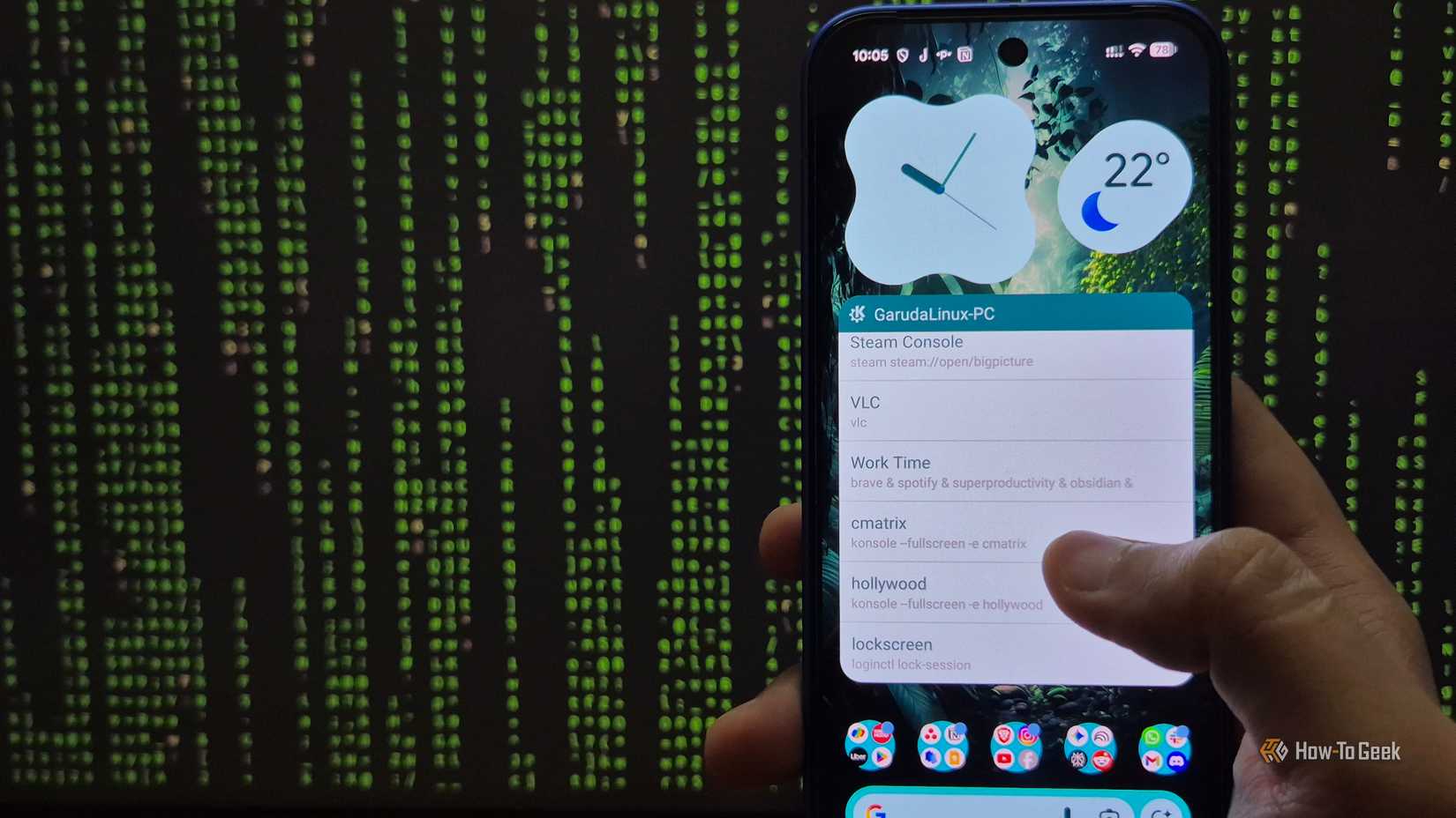 KDE Con​​nect ウィジェットを備えた Pixel 10 ハンドヘルドと、Linux PC 上で CMetics をリモートでトリガーします。