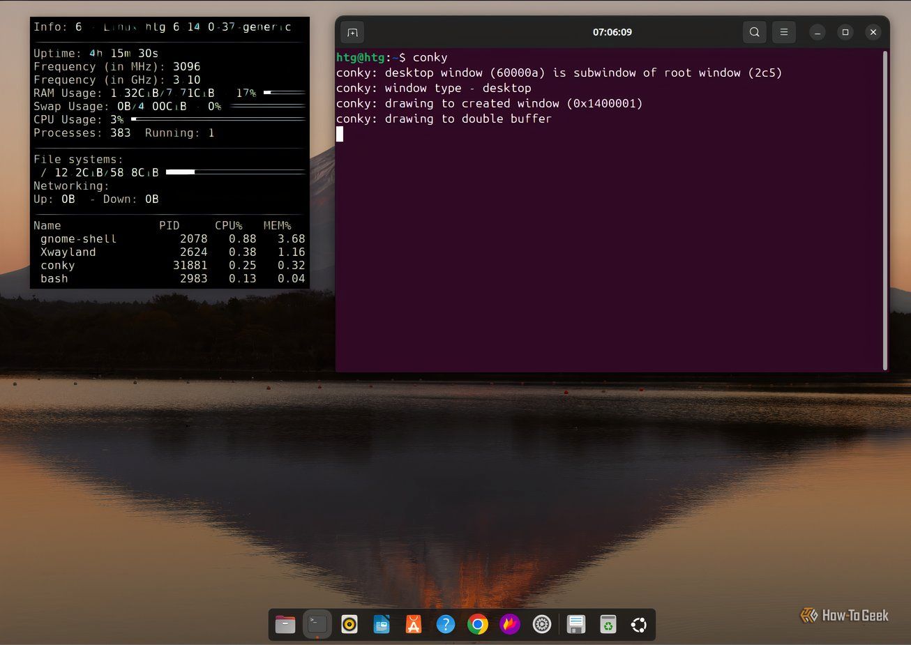 Running Conky with the default configuration file found in etc