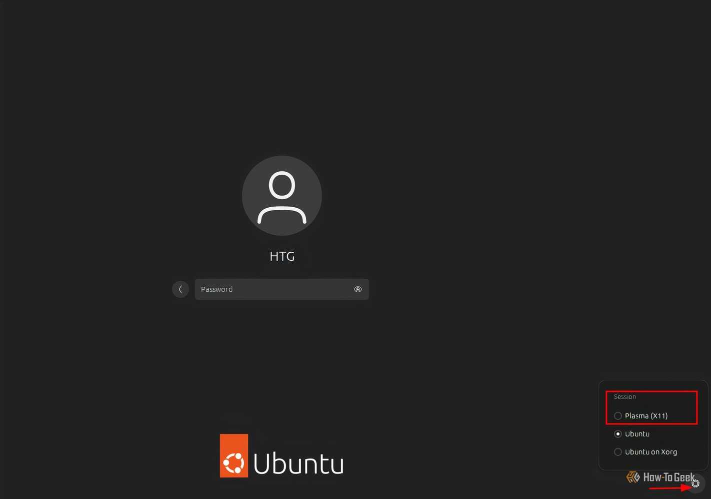 Selecting KDE Plasma desktop at the login screen