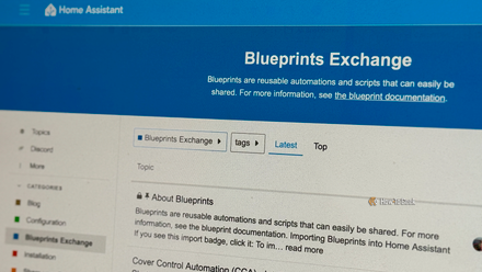 The Home Assistant Blueprints Exchange website on a desktop computer screen.