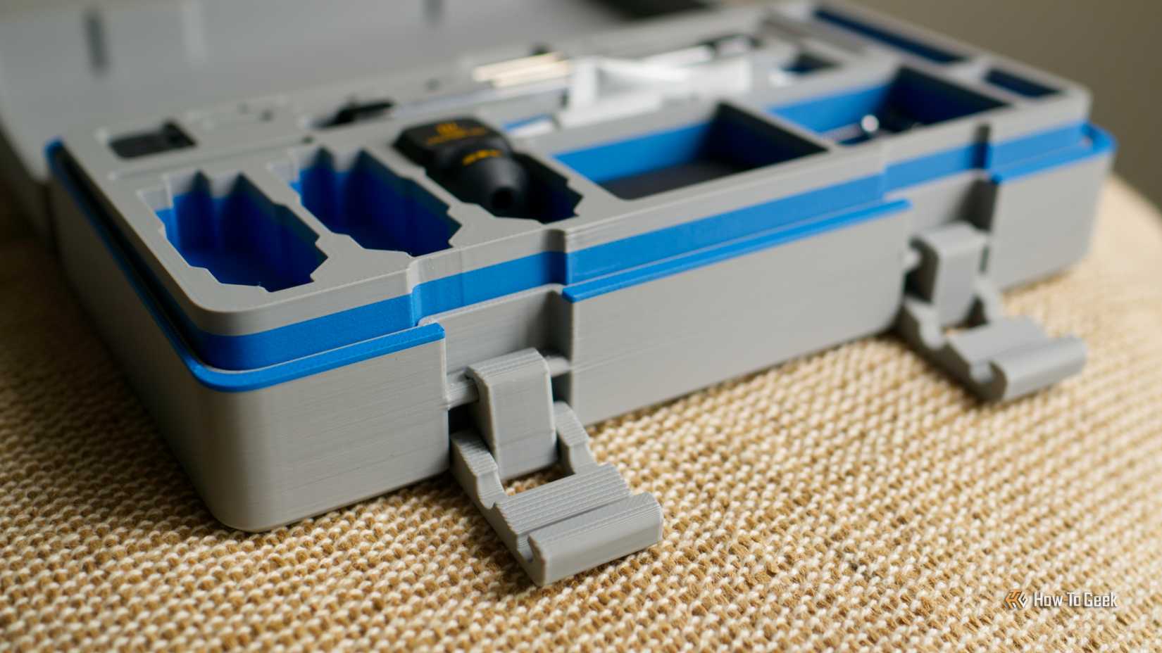 3D printed toolbox with hinge in view.