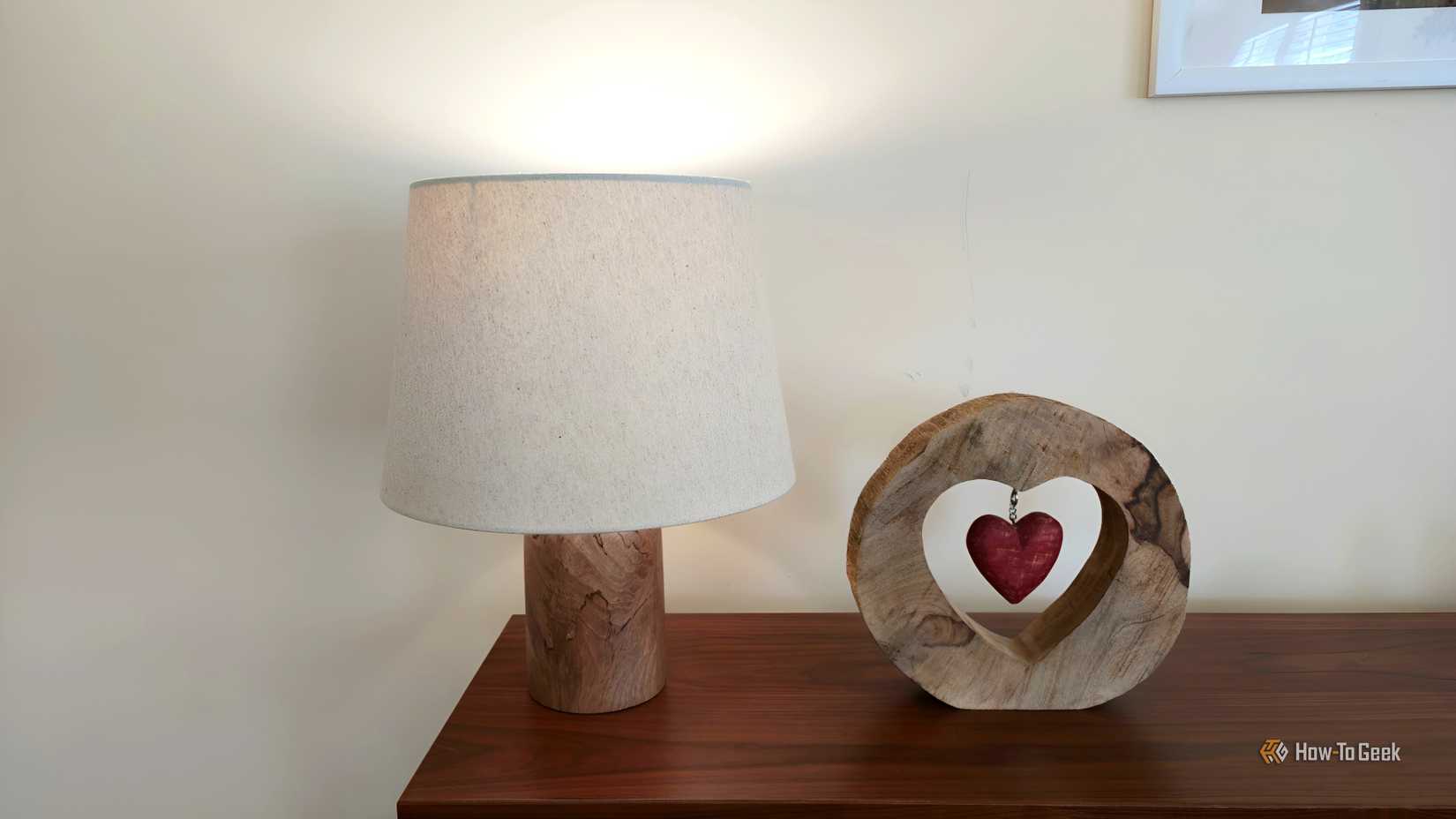 A bedroom lamp on a side table.
