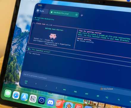 Close-up of the Claude Code welcome screen on an iPad connected to a Mac.