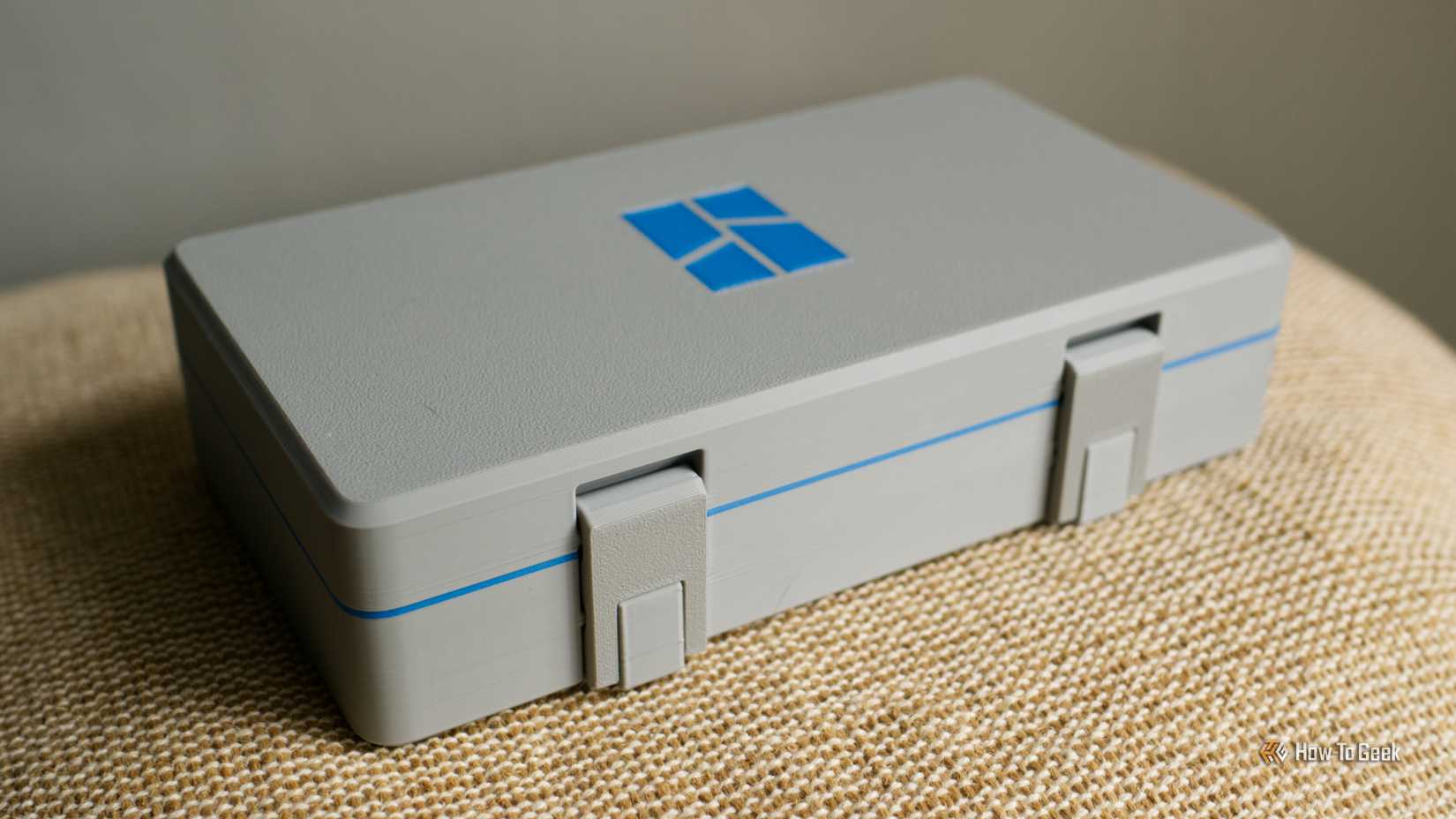 3D printed closed toolbox with Bambu Lab logo on top.