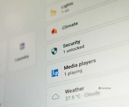 Home Assistant dashboard with security highlighted.