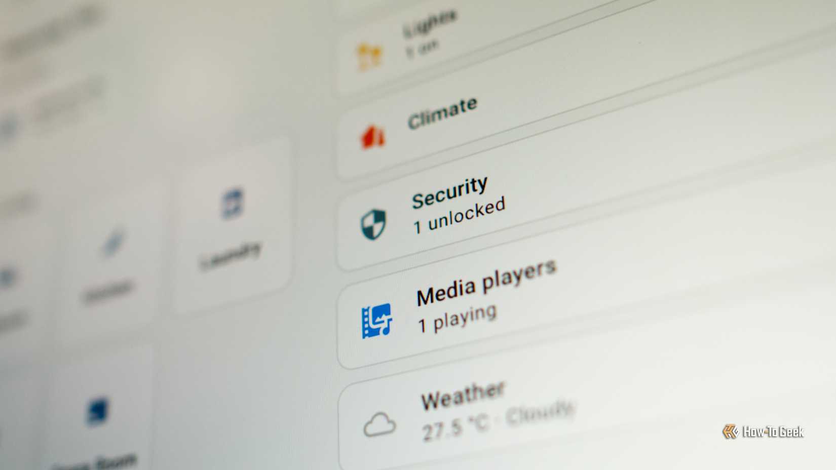 Home Assistant dashboard with security highlighted.
