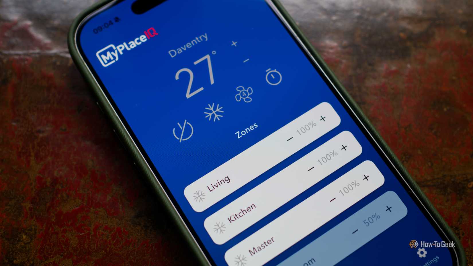 MyPlaceIQ heating controller system on an iPhone.