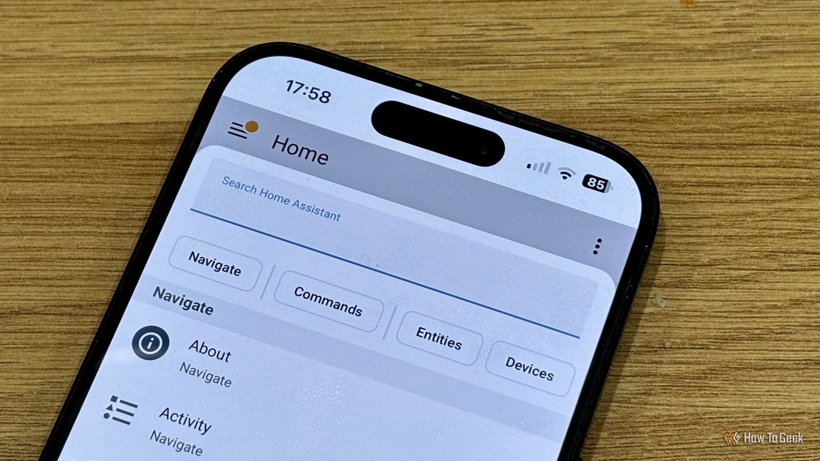 The Quick search tool in the Home Asssistant companion app on an iPhone.