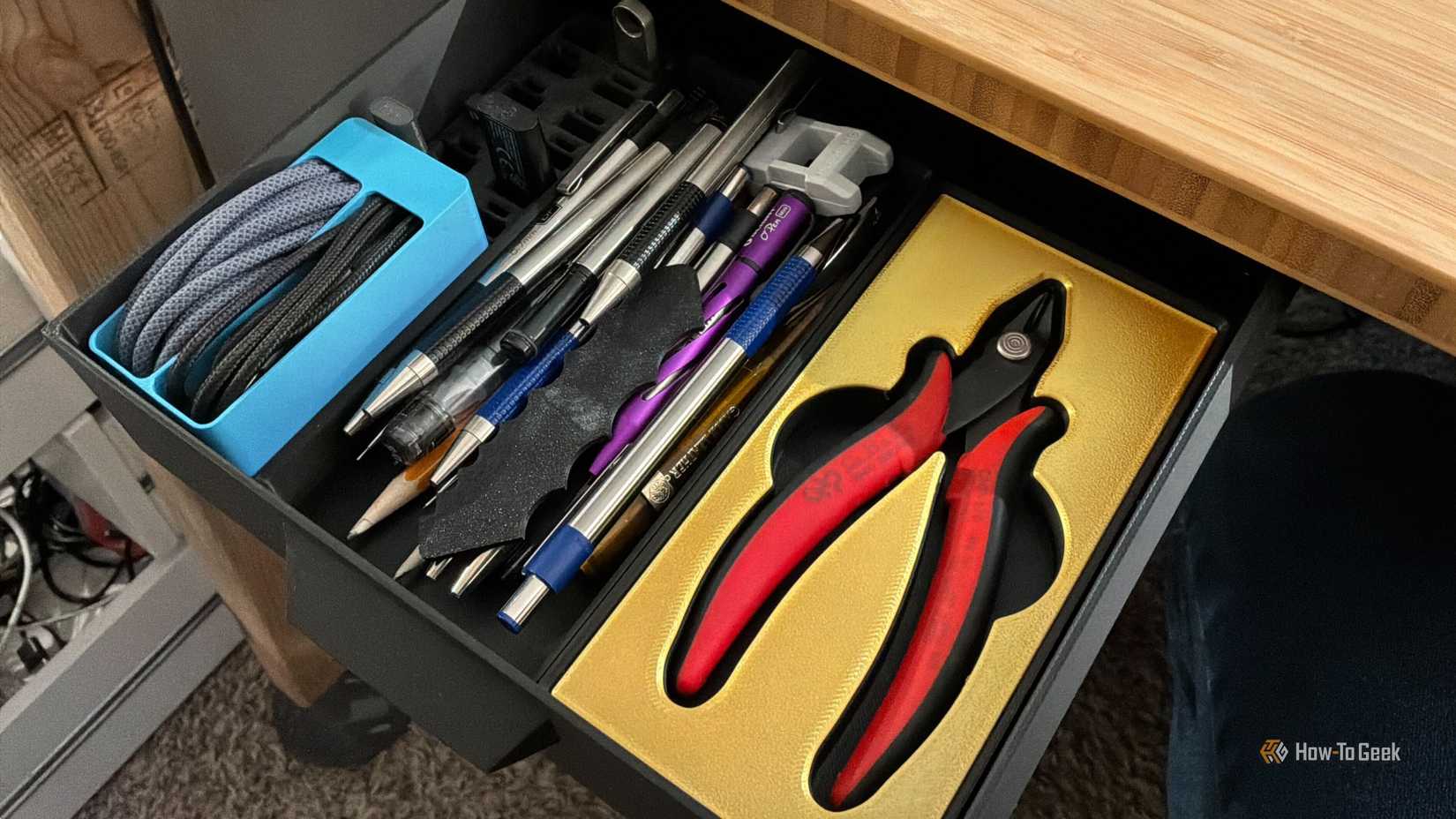 3D printed drawer under a desk.