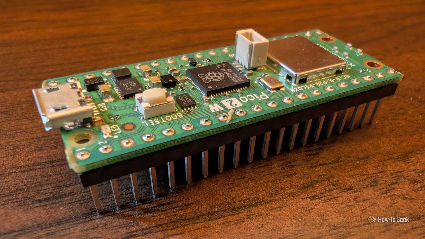 A Raspberry Pi Pico 2 W with the GPIO header.
