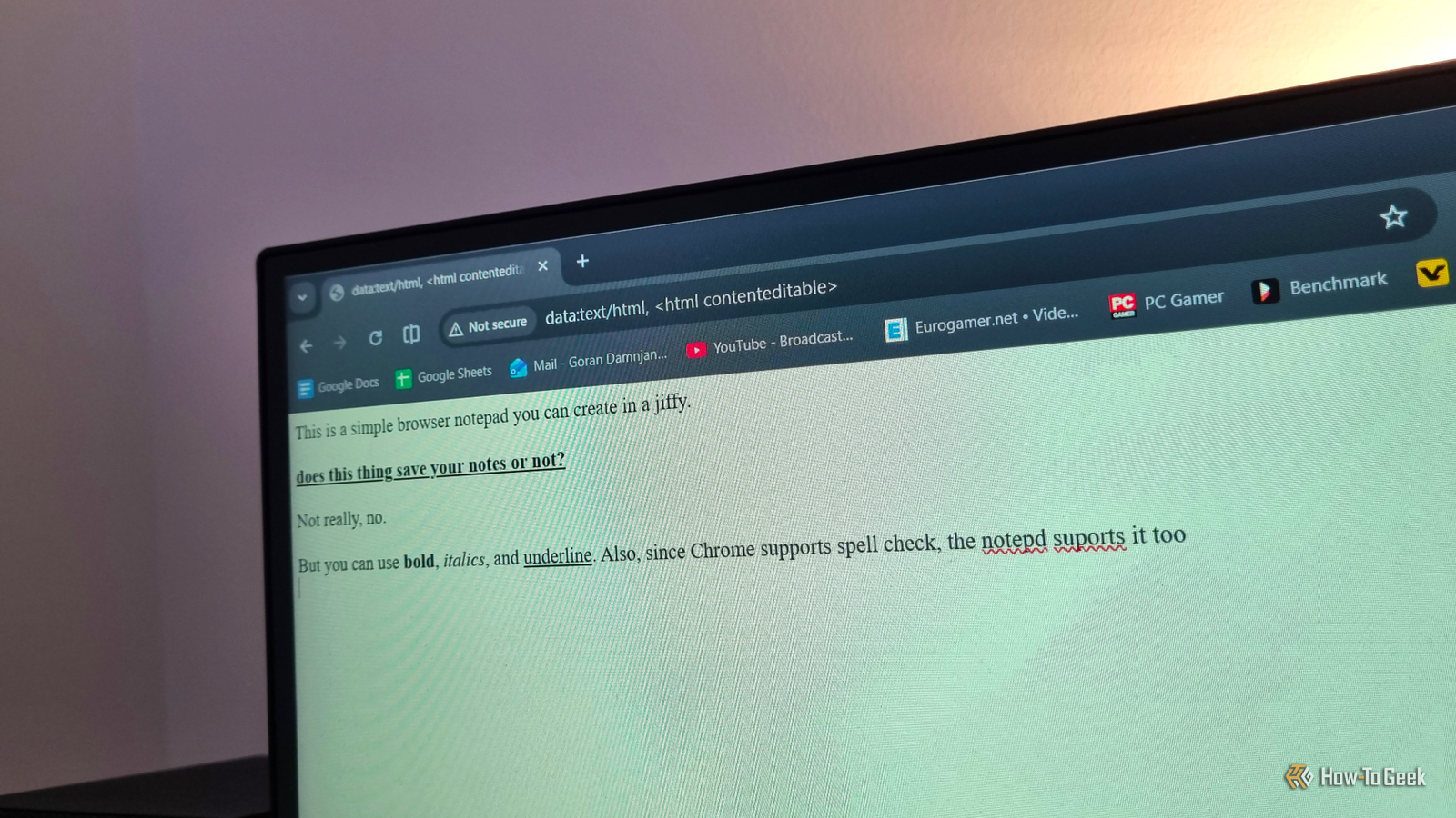 You can turn Chrome's address bar into a notepad with one line of text