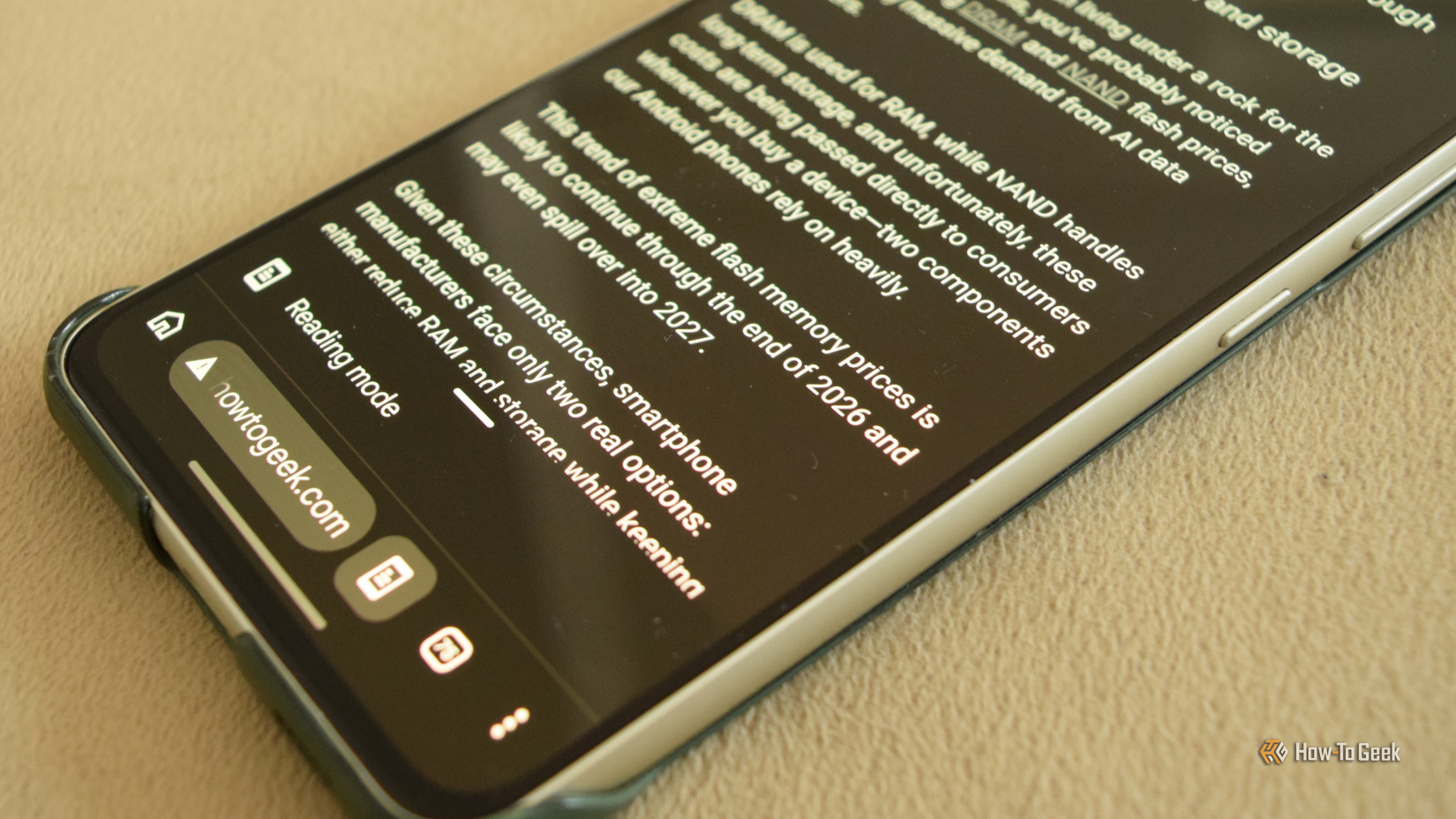 Google Chrome opened on an Android phone with reading mode active. 