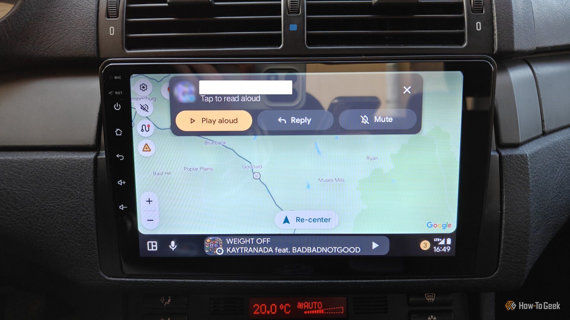 A message on an Android Auto screen.