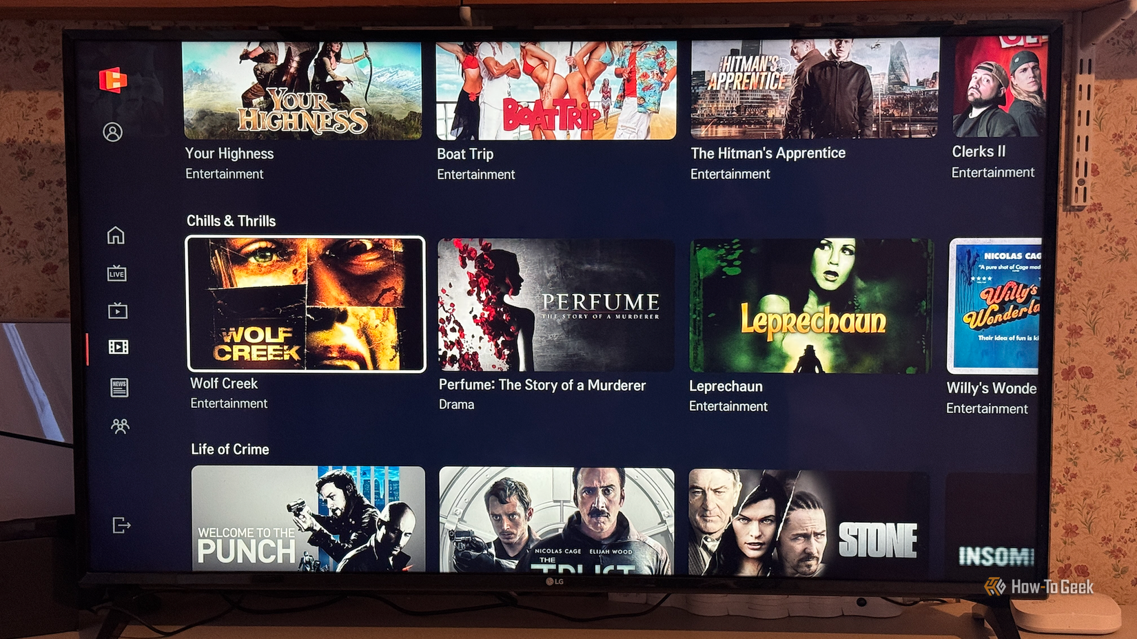 Movies on demand in LG Channels on an LG TV.
