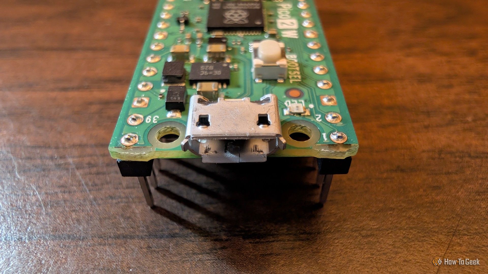 Pico 2 W with the USB port visible.