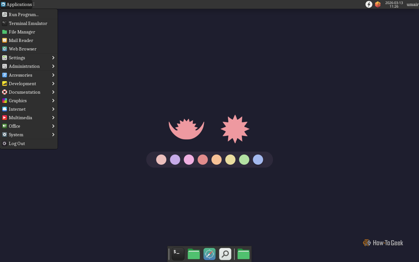 application menu dropdown on desktop of fedora xfce running