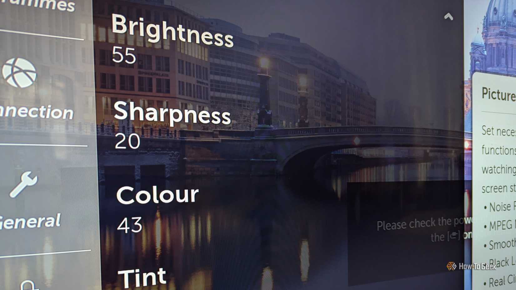 The main settings on a smart TV