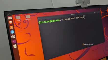 Ubuntu running with a terminal open with sudo apt install written.