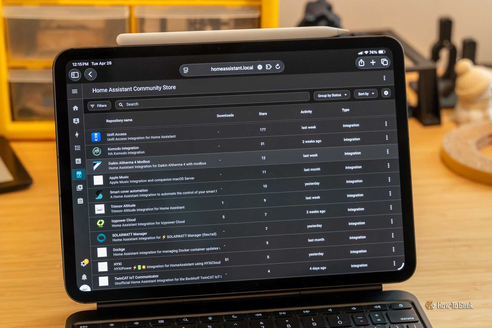 The HACS panel opened in Home Assistant on an iPad Pro.