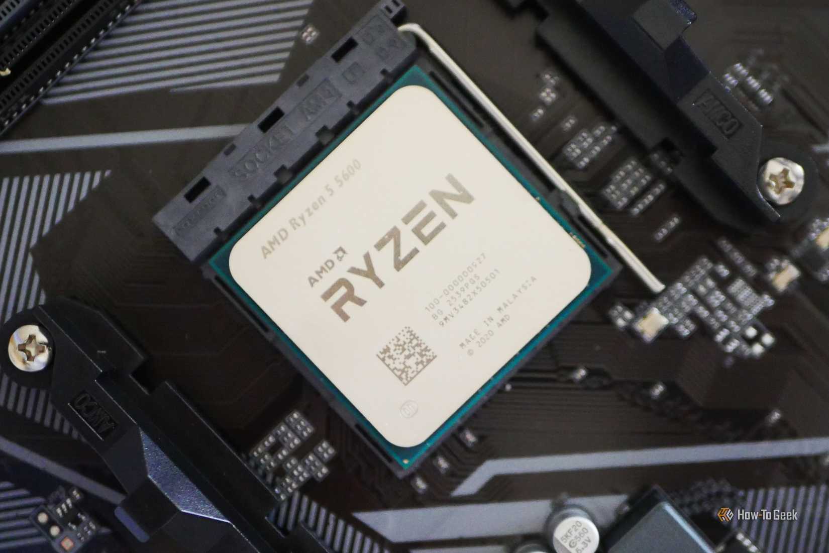 AMD Ryzen 5 5600 CPU placed in a motherboard.