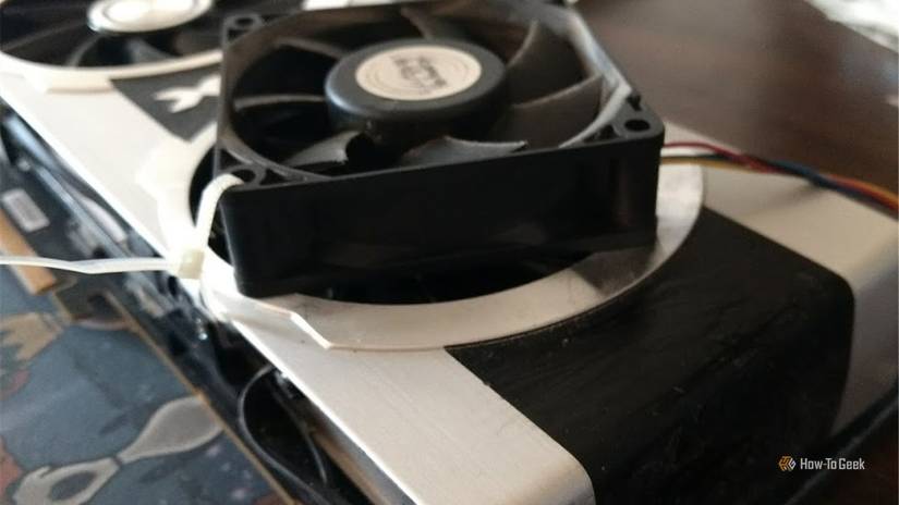 busted fan ziptied to gpu