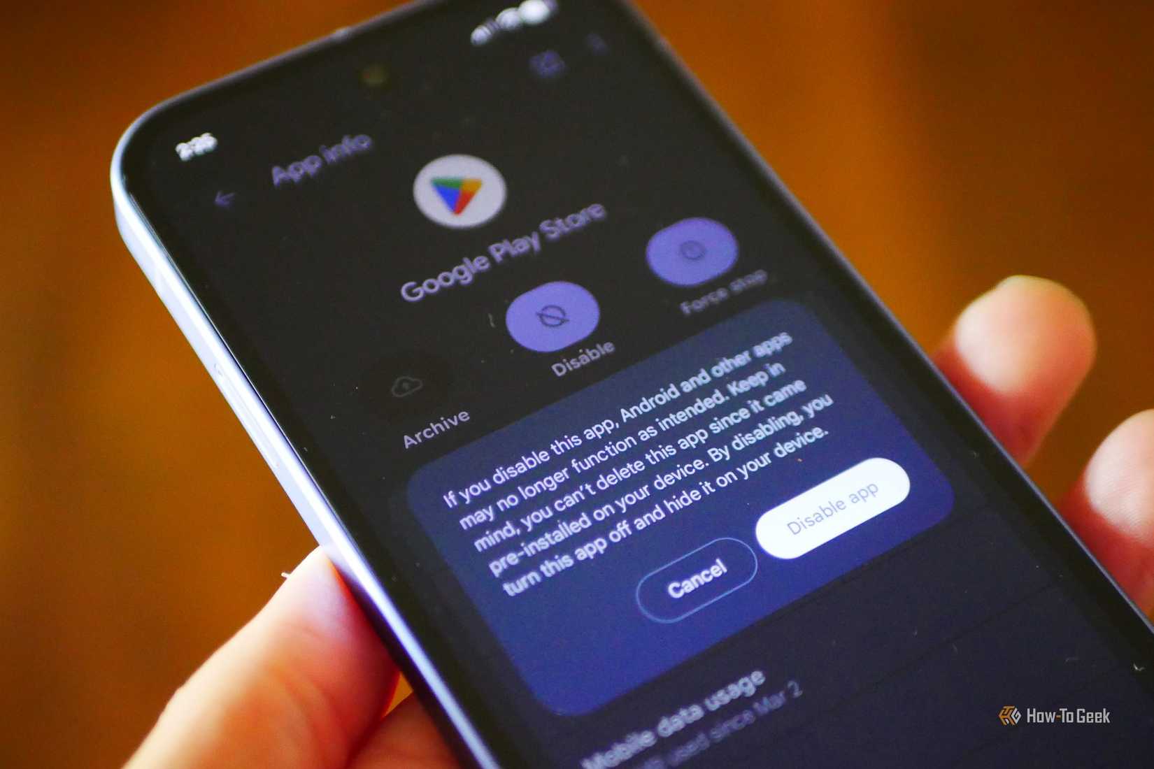 Disabling the Play Store on a Google Pixel 10a.