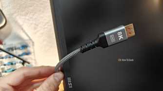 A side view of a DisplayPort cable.